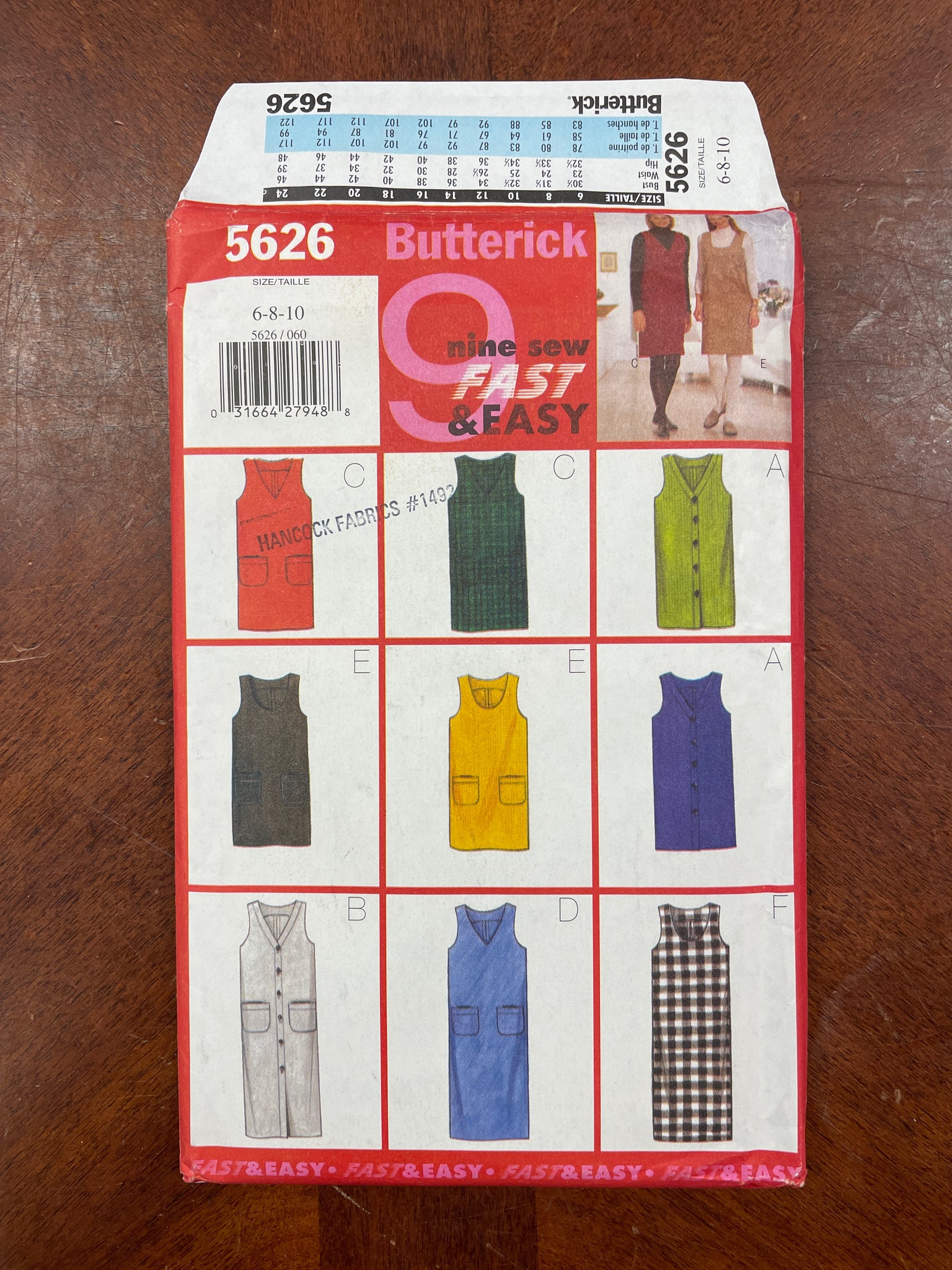 1998 Butterick 5626 Pattern - Women's Dress FACTORY FOLDED