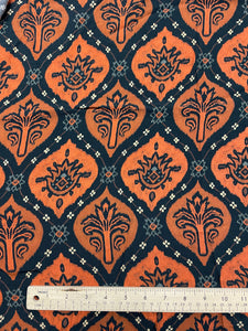 1 1/2 YD Rayon/Cotton Moroccan Lattice - Black with Orange
