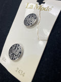 Buttons Metal Set of 2 Vintage - Silver Tone with Black Background