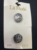 Buttons Metal Set of 2 Vintage - Silver Tone with Black Background