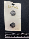 Buttons Metal Set of 2 Vintage - Silver Tone with Black Background
