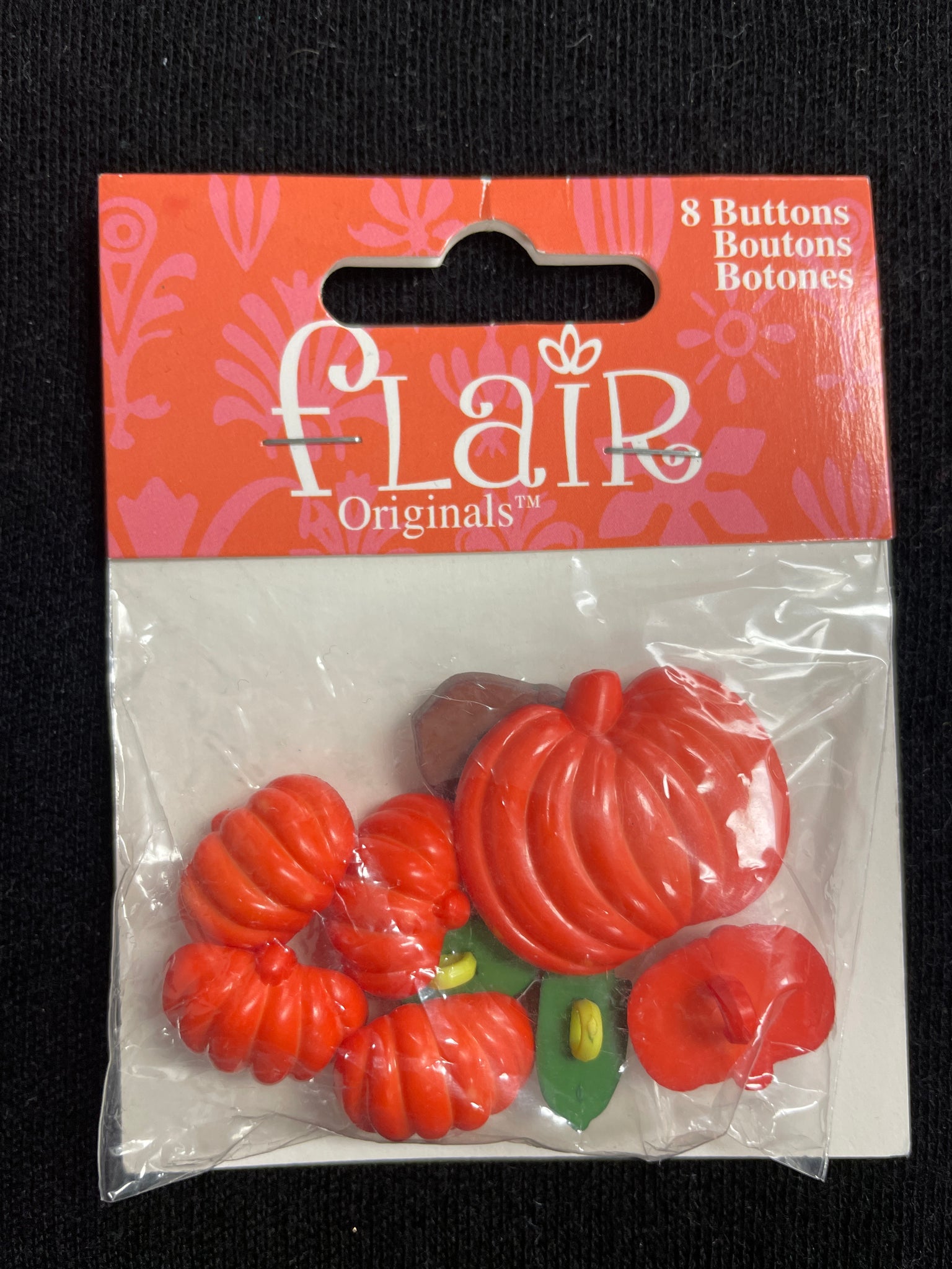Button Plastic Set of 8 - Pumpkins, Corn and Acorn