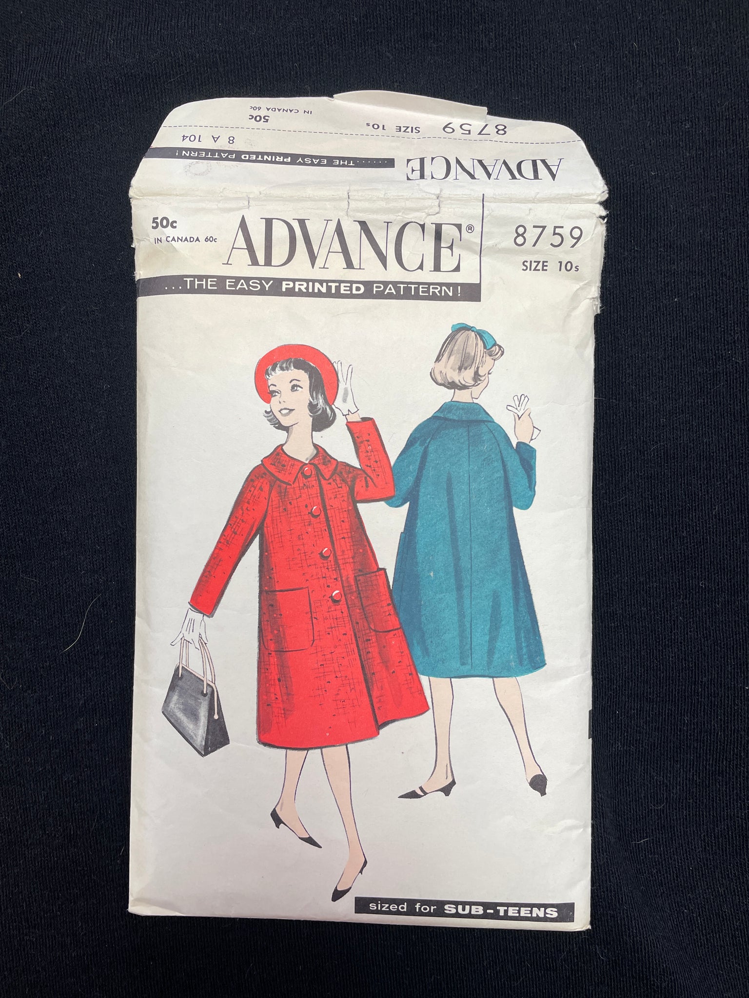 1960's Advance 5759 Sewing Pattern - Junior's Coat