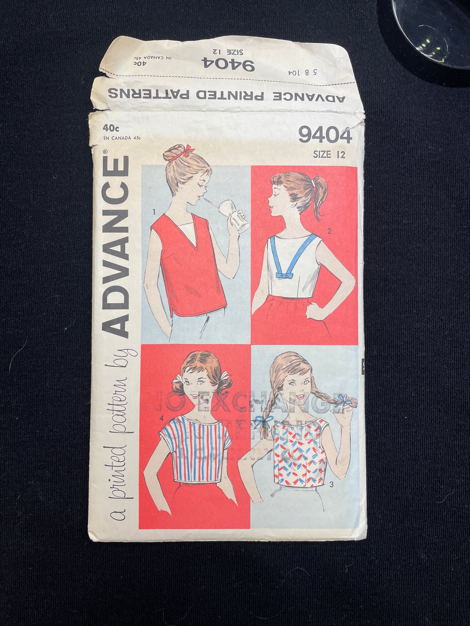 1960's Advance 9404 Sewing Pattern - Junior's Tops