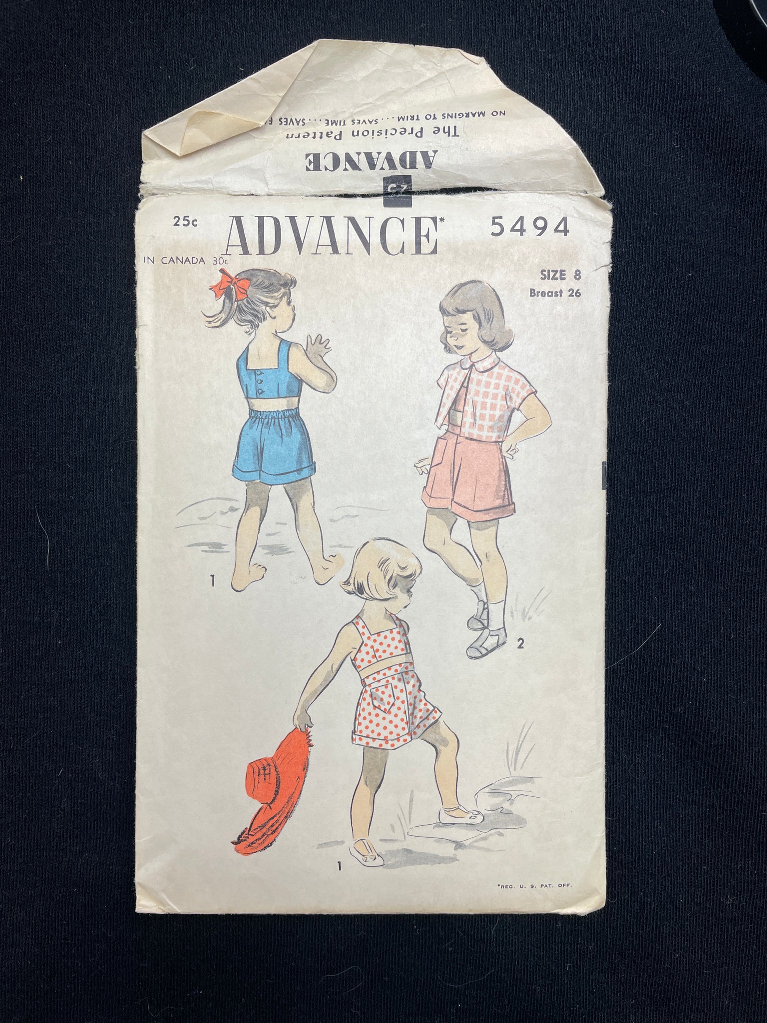 1950's Advance 5494 Sewing Pattern - Child's Bolero, Top and Shorts