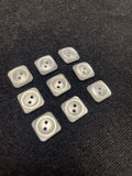 Button Plastic Set of 9 - Pearlescent White Squares with Sunken Centers