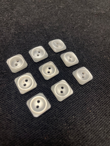 Button Plastic Set of 9 - Pearlescent White Squares with Sunken Center ...