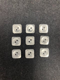 Button Plastic Set of 9 - Pearlescent White Squares with Sunken Centers
