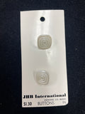 Button Plastic Set of 2 - Pearlescent White Squares with Concentric Rings