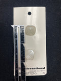 Button Plastic Set of 2 - Pearlescent White Squares with Concentric Rings