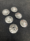 Button Plastic Set of 6 - Faceted Clear over Silver
