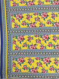 1 1/8 YD Poly/Cotton French Terry Knit - Flowers on Yellow in Geometric Frames in Blues