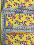 1 1/8 YD Poly/Cotton French Terry Knit - Flowers on Yellow in Geometric Frames in Blues