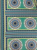 2 YD Nylon/Lycra - Green Blue, Black, Yellow, and White Mandalas in Boxes