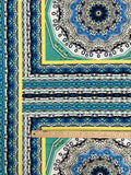 2 YD Nylon/Lycra - Green Blue, Black, Yellow, and White Mandalas in Boxes