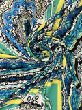 2 YD Nylon/Lycra - Green Blue, Black, Yellow, and White Mandalas in Boxes