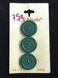 Buttons Plastic Set of 3 Vintage - Dark Green