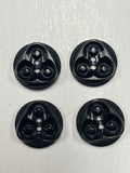 Button Plastic Set of 4 Vintage - Black