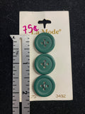 Buttons Plastic Set of 3 Vintage - Dark Green