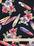 1 3/8 YD Cotton Vintage - Pink and Purple Hibiscus and Surfboards on Black