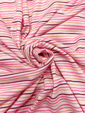 2 YD Polyester Knit - Pink with Pink, Burgundy and Golden Beige Stripes