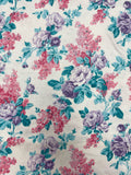 2 1/2 YD Poly/Cotton Knit Vintage - Pink and Purple Flowers with Teal Leaves on White