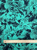 Cotton Vintage - Green Flowers, Leaves and Pineapples on Black