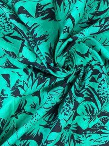 Cotton Vintage - Green Flowers, Leaves and Pineapples on Black