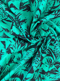 Cotton Vintage - Green Flowers, Leaves and Pineapples on Black