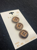 Buttons Wood Set of 3 Vintage - Brown with Square Center