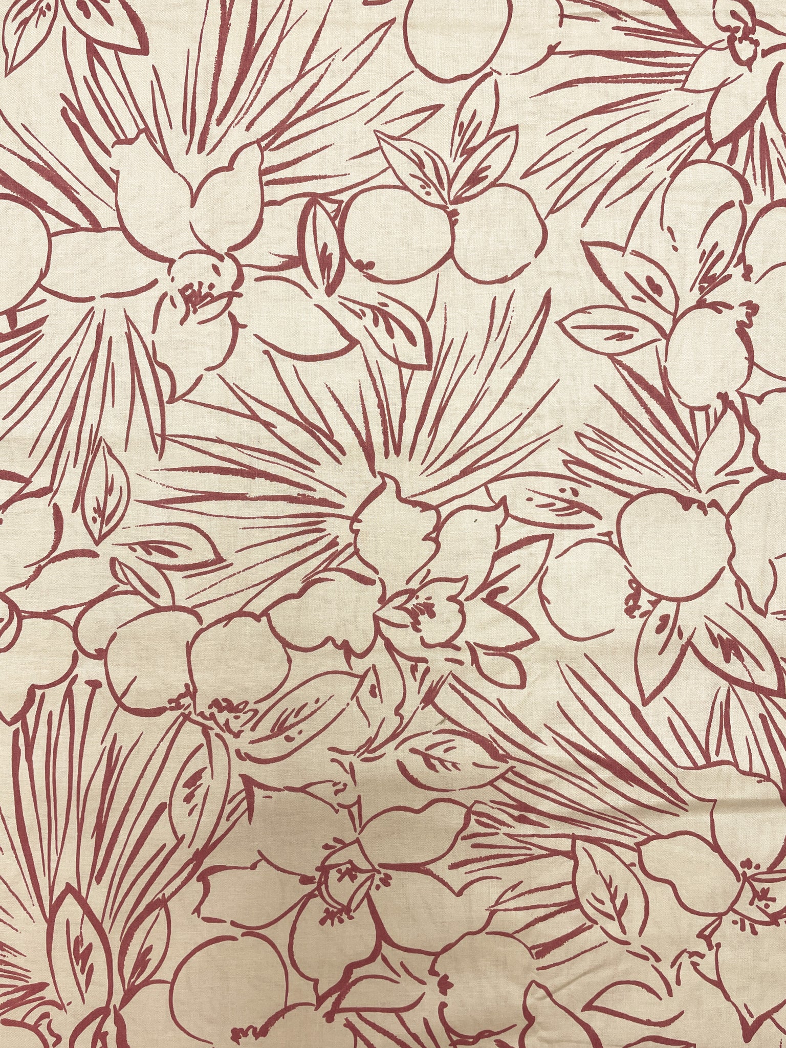 Cotton Vintage - Beige with Burgundy Outlines of Fruit and Leaves