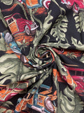 1997 Cotton/Rayon Vintage - Classic Woody Cars and Tropical Leaves on Black