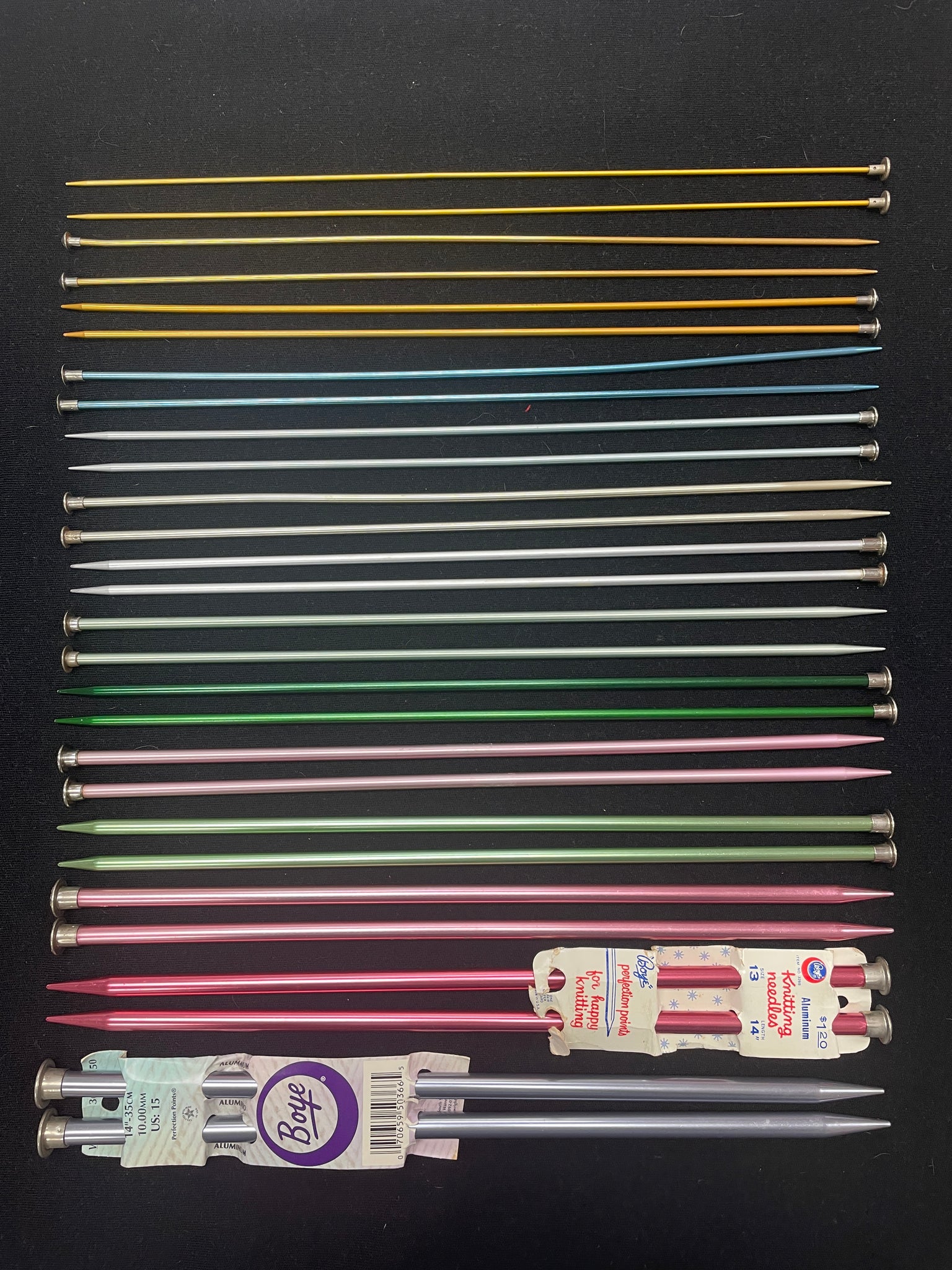 Knitting Needles Set of 14 Pair Aluminum - Sizes 1-15