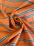 2 1/8 YD Tie Silk - Orange Twill Weave with Navy Blue and White Stripe