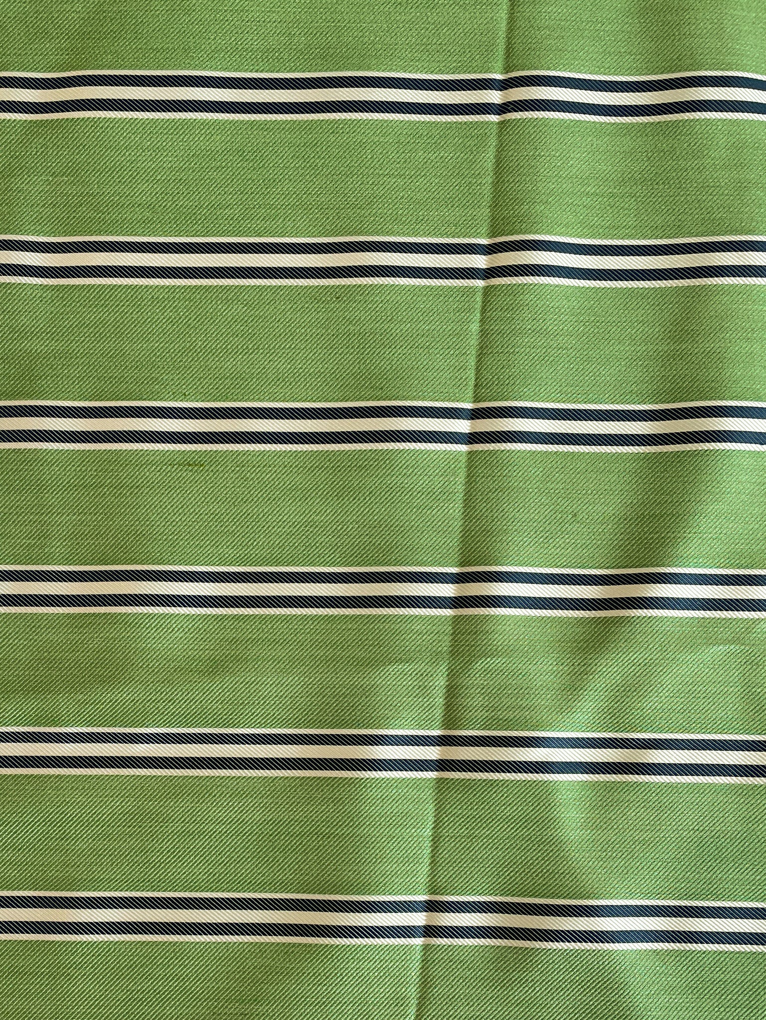 Tie Silk - Green Twill Weave with Navy Blue and White Stripe