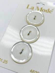 Button Set of 3 Plastic - White with Pearlized Border