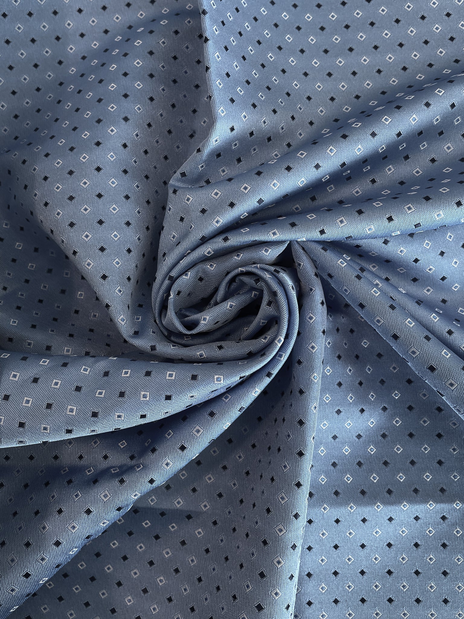Tie Silk - Blue with Light Gray and Navy Blue Diamonds