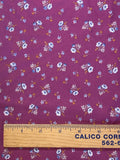 4 YD Polyester Vintage - Blue and White, Gray, and Orange Flowers on Magenta