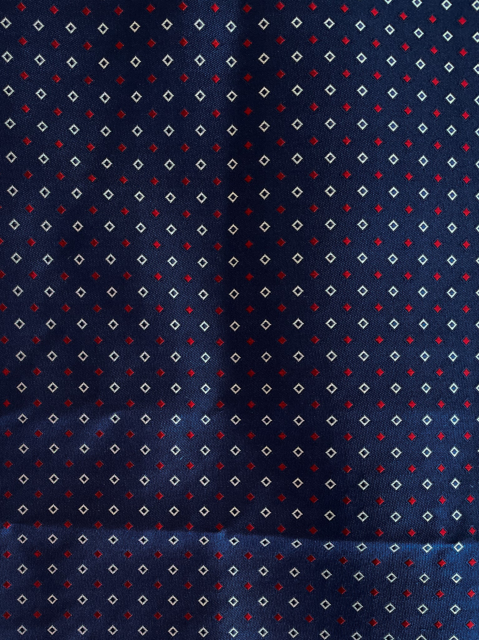 2 YD Tie Silk - Navy Blue with Light Gray and Red Diamonds