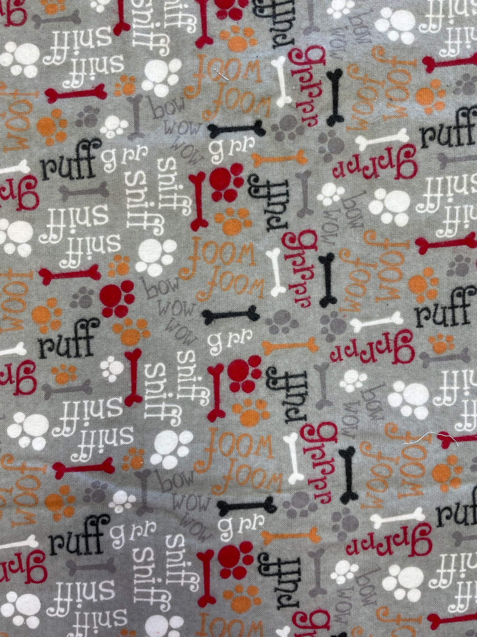 1 3/4 YD Cotton Flannel - Gray with Dog Theme Print