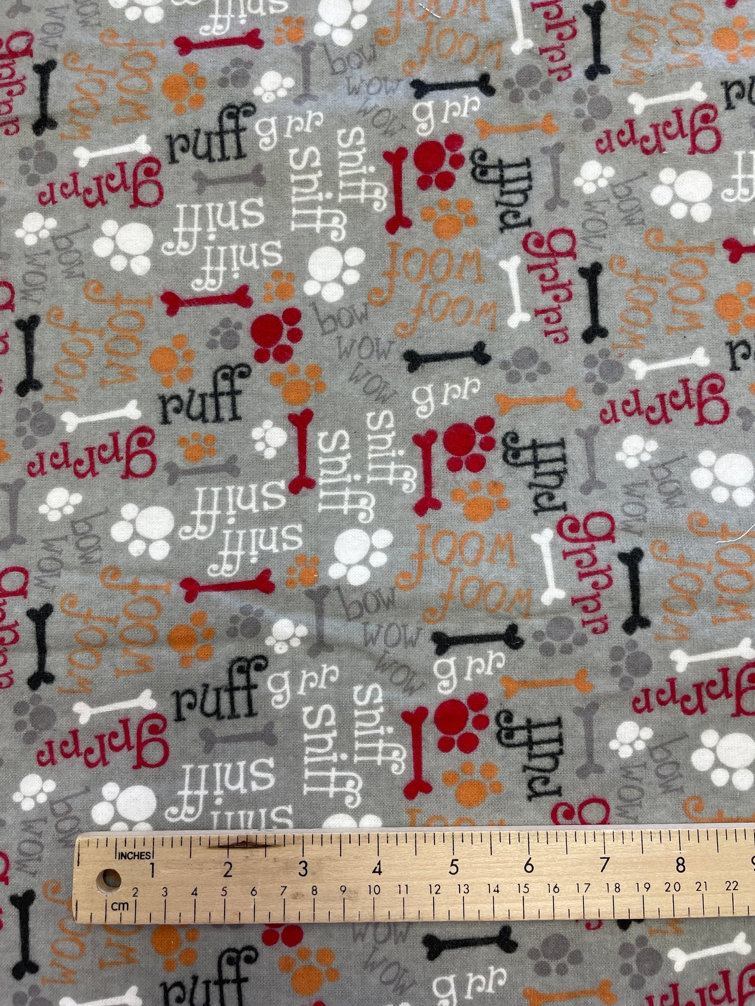 1 3/4 YD Cotton Flannel - Gray with Dog Theme Print