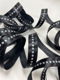 5 3/4 YD Polyester Satin Ribbon - Black with Holographic Dots