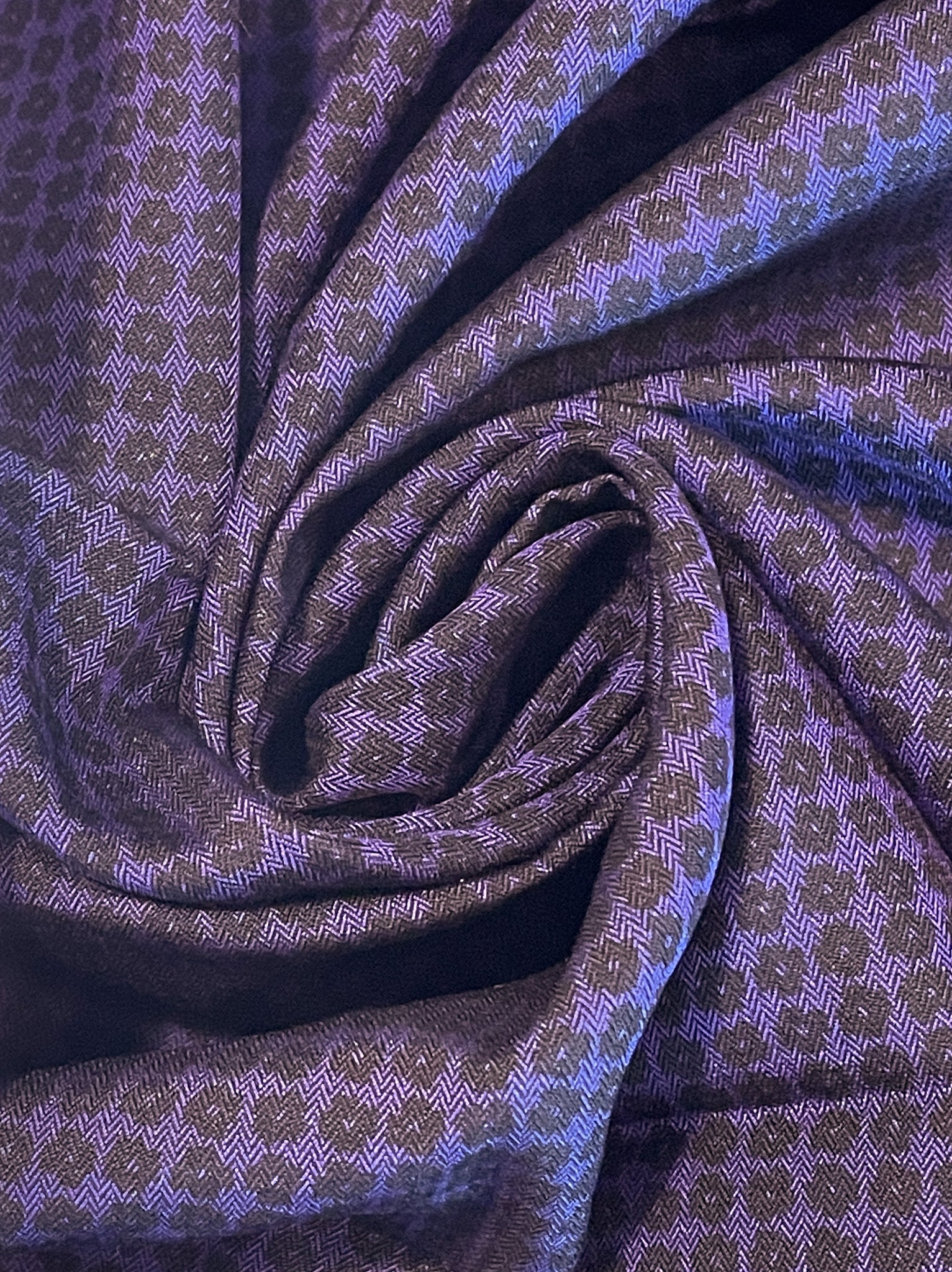 1 YD Tie Silk - Dark Purple with Small Black Flowers