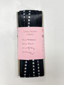 SALE 5 3/4 YD Polyester Satin Ribbon - Black with Holographic Dots