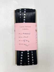 5 3/4 YD Polyester Satin Ribbon - Black with Holographic Dots
