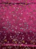2 3/4 YD Polyester Satin Brocade - Multicolored Flowers on Burgundy