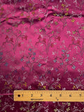 2 3/4 YD Polyester Satin Brocade - Multicolored Flowers on Burgundy