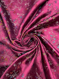 2 3/4 YD Polyester Satin Brocade - Multicolored Flowers on Burgundy