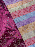 2 3/4 YD Polyester Satin Brocade - Multicolored Flowers on Burgundy