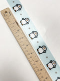 3 1/8 YD Polyester Printed Satin Ribbon - Ice Blue with Penguins